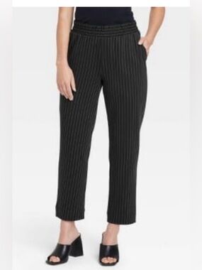 A New Day Women's Black Pinstripe Pull-On Trousers size M